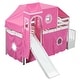 preview thumbnail 5 of 7, Pink Pine Wood Loft Bed with Storage Staircase and Slide, Tent and Tower, Full-Length Guardrail