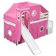 preview thumbnail 6 of 36, Playhouse Twin Size Bunk Bed with Slide Pink Tent and Tower, Pink
