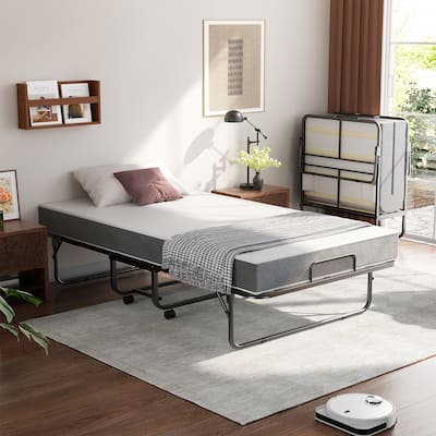 Folding Bed with Memory Foam Mattress, Rollaway Bed with Wheels