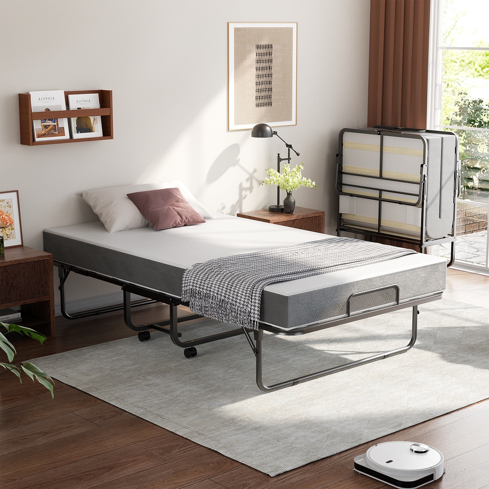 Foldaway Guest Bed Cot Fold Out Bed Portable Folding Bed Frame with Thick Memory Foam Mattress for Spare Bedroom Office Bed Bath Beyond 40201028