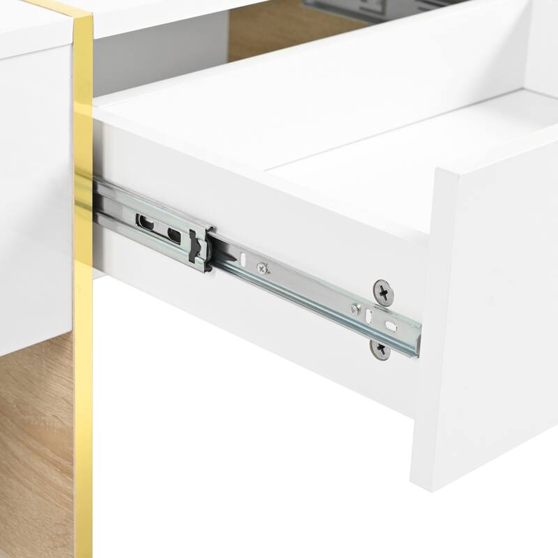 High Gloss Coffee Table with 2 Drawers, Rectangle Storage Sofatable with Wood Legs, Modern Center Table for Living Room