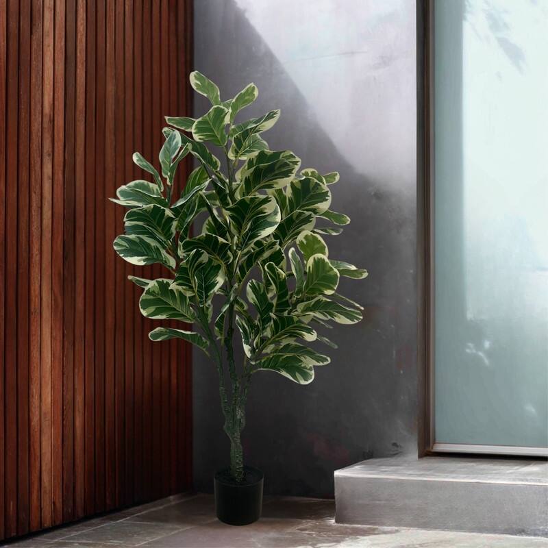 XBrand 47.2-Inch Artificial Ficus Tree - Realistic Indoor Faux Plant with Bendable Branches and Pre-Potted Design