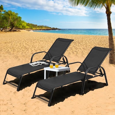 Set of 2 Outdoor Patio Lounge Chair Adjustable Chaise Recliner