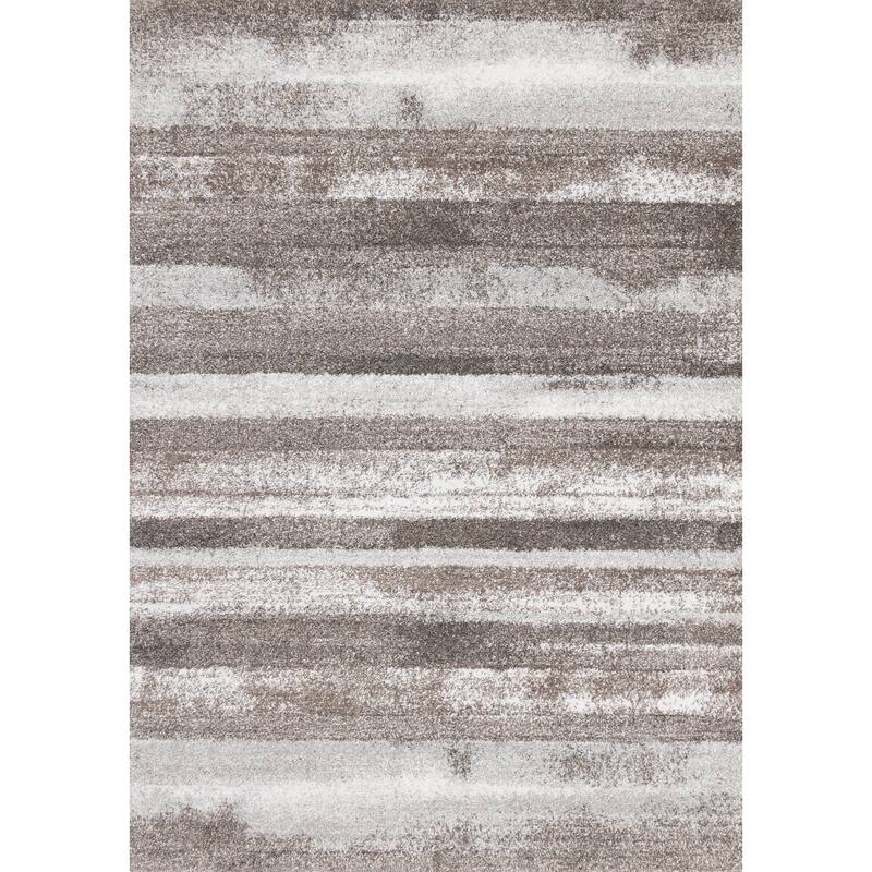 Soft Collection - Cream Brown Grey Distressed Stripes Area Rug