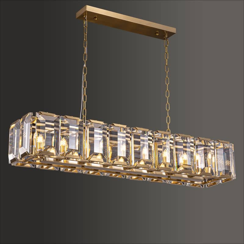 48 in. Gold Modern Crystal Chandelier 18-Light Rectangular Water Ripple Glass Chandeliers for Dining Room