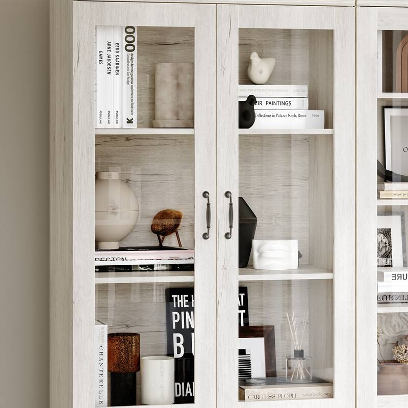 Bookcase Cabinet with Glass Doors and Drawers Multi-Purpose Storage Display Hutch for Living Room or Dining Room