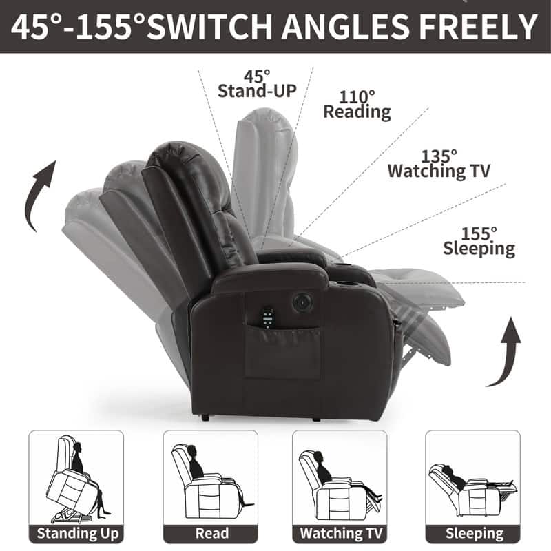 Heavy Duty Power Lift Recliner Chair with Massage, Heat, and USB Charging - Supports Up to 350 lbs