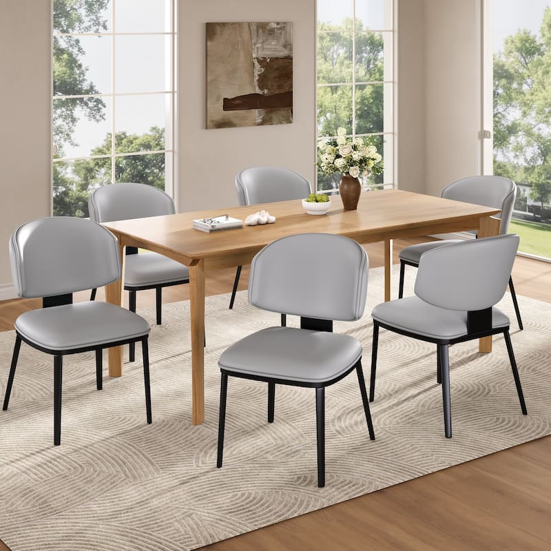 PU Leather Upholstered Dining Chairs Set of 2, Ergonomic Kitchen Side Chairs, Accent Chair with Curved Backrest & Metal Legs