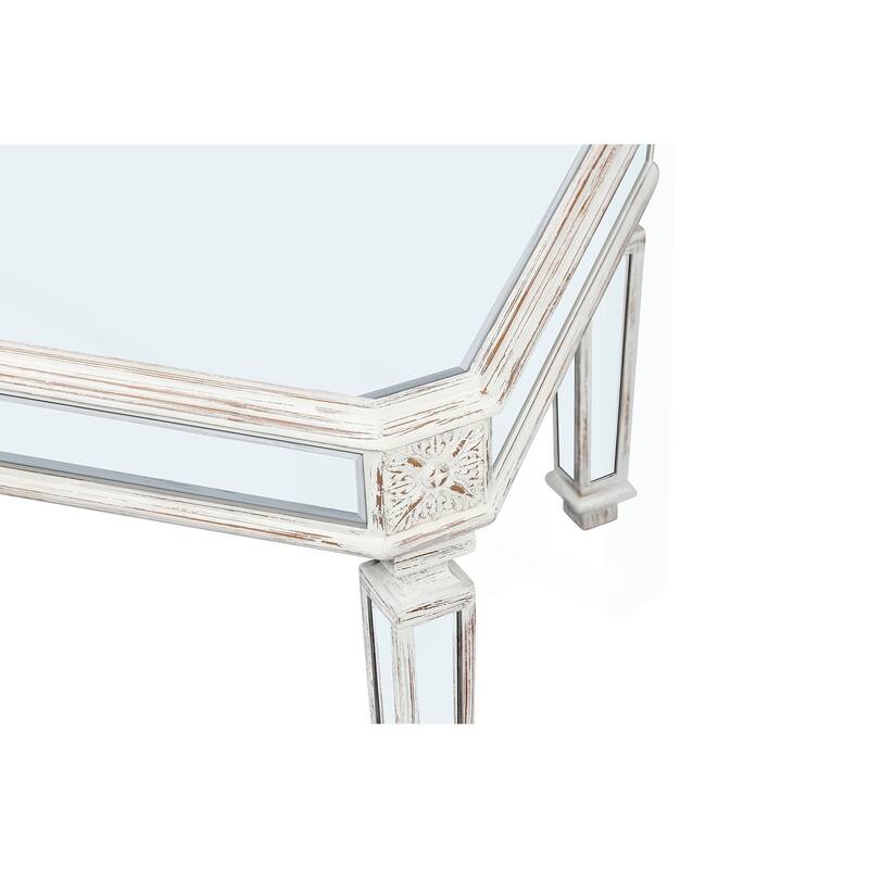 Vintage-Inspired Mirrored Coffee Table with Exquisite Carvings for Living and Office