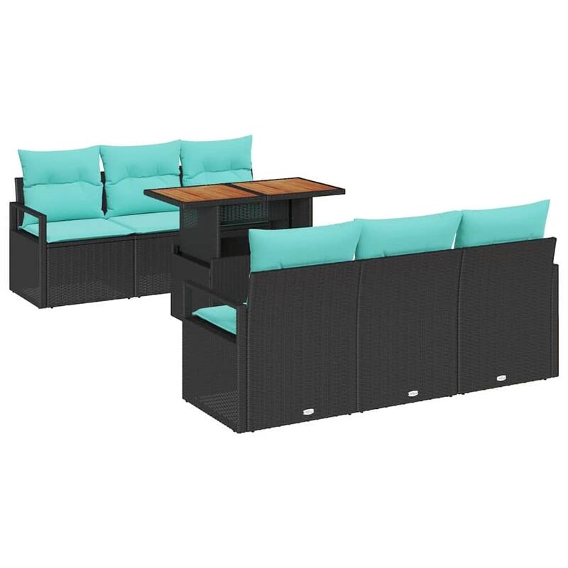 vidaXL 7 Piece Garden Sofa Set with Cushions Black Poly Rattan - 68.9×24.4×27.2