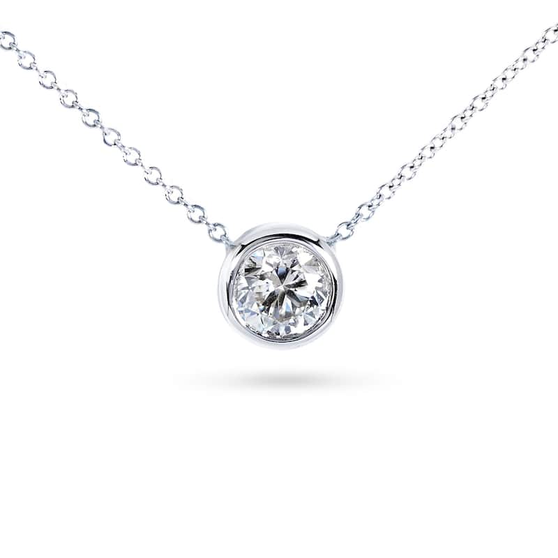 Kobelli Moissanite Solid 14k Gold Solitaire Bezel Dainty Lucy Necklace