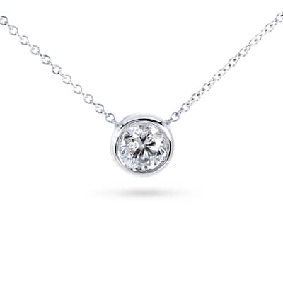 Kobelli Moissanite Solid 14k Gold Solitaire Bezel Dainty Lucy Necklace