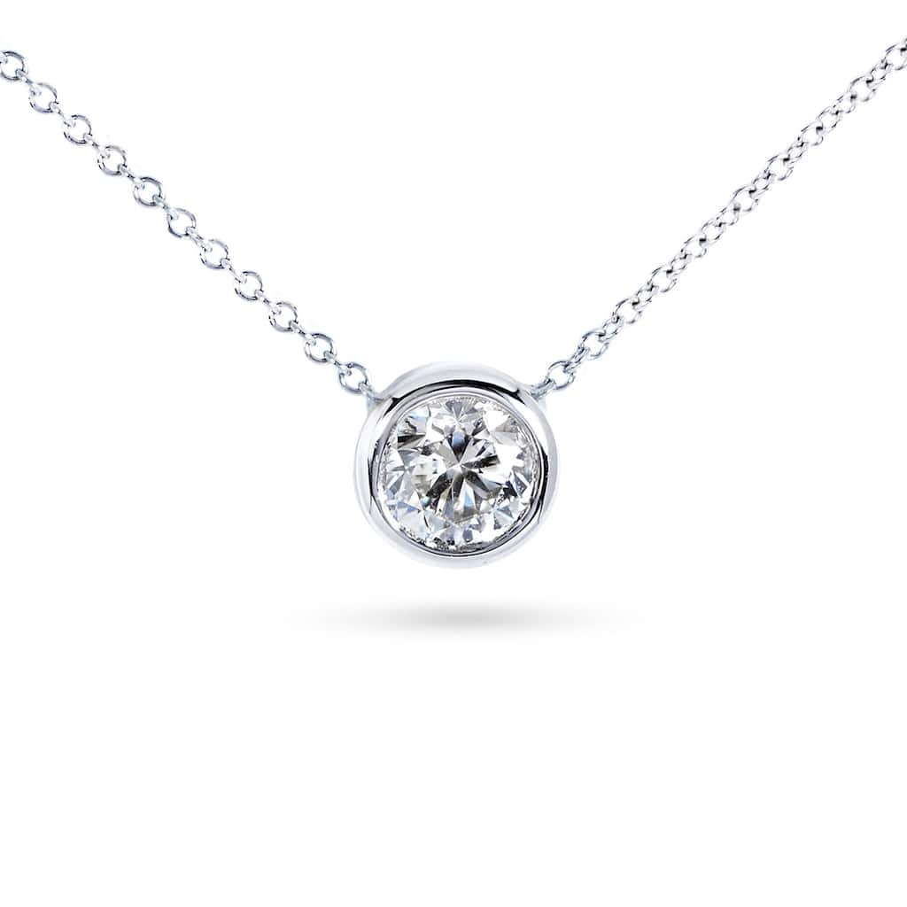 Kobelli Moissanite Solid 14k Gold Solitaire Bezel Dainty Lucy Necklace