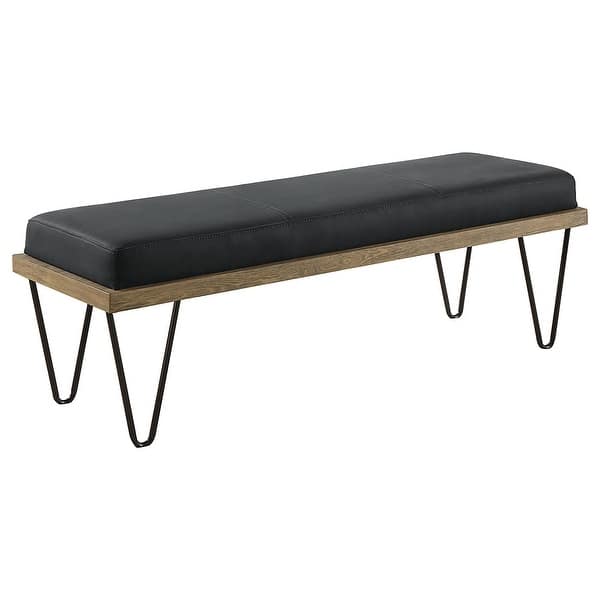 slide 2 of 5, Chad Dark Blue Upholstered Bench with Hairpin Legs Dark Blue