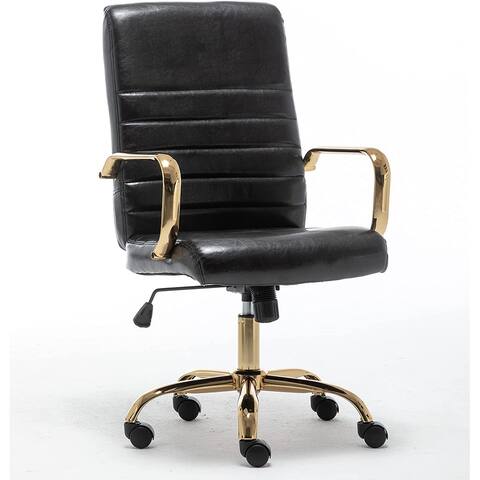 Adjustable Faux Leather Home Office Golden Arms Executive High Back Manager Desk Chair Black