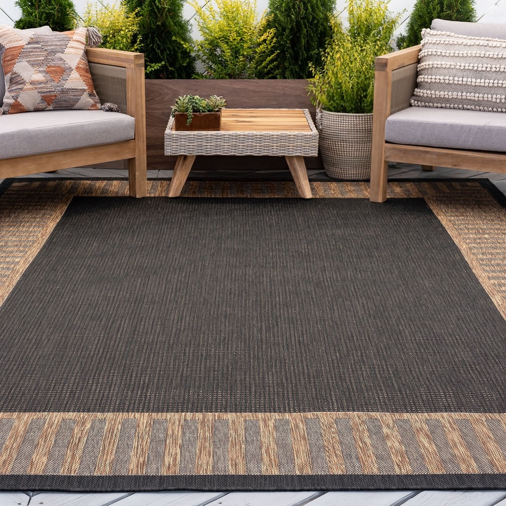 Exo Coastal Striped Border Indoor/ Outdoor Area Rug