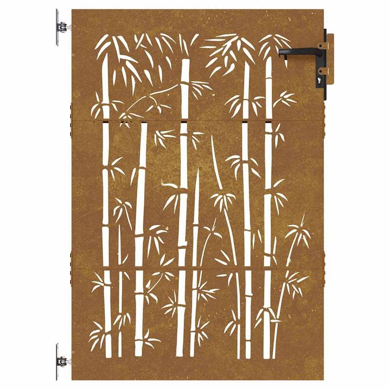 vidaXL Garden Gate Decorative Door Outdoor Fence Corten Steel Bamboo Design - 33.5 x 1.2 x 59.1"