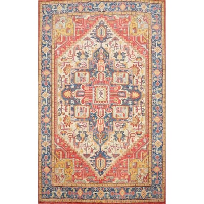Hand Knotted Oriental 100% Wool Carpet Traditional Medallion Beige & Ivories Heriz (serapi) Area Rug - 10' 0'' X 7' 8''