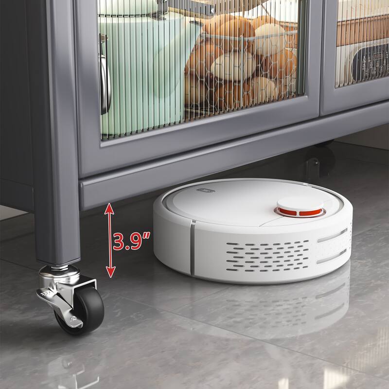 Floor-to-Ceiling Metal Kitchen Pantry Cabinet with Double Doors, Rolling Storage Shelf for Microwave and Bowls