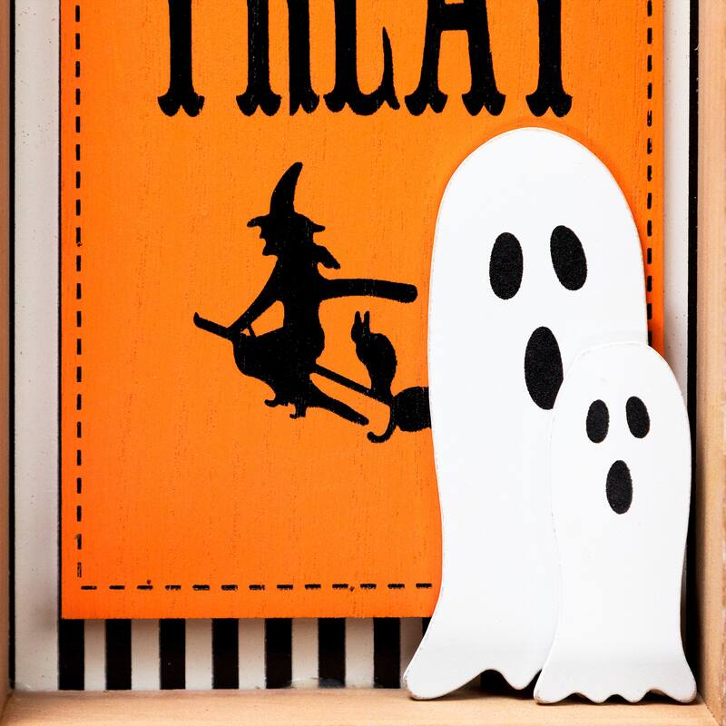 Happy Halloween Wooden Shadow Box Tabletop Sign - Set of 2
