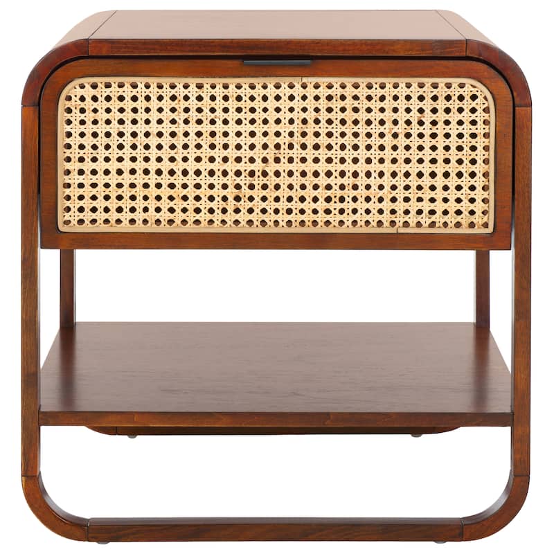 SAFAVIEH Odalys 1-Drawer Nightstand (Fully Assembled) - Walnut/Natural Rattan