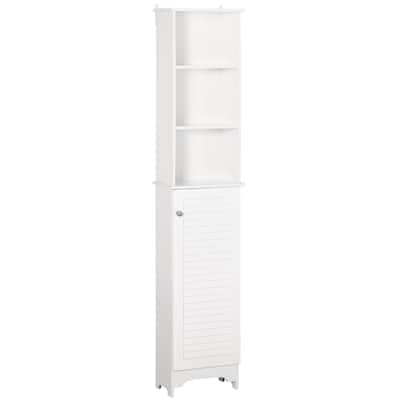 HOMCOM Freestanding Bathroom Tall Storage Cabinet Organizer Tower Cupboard Adjustable Shelves Wooden Furniture White