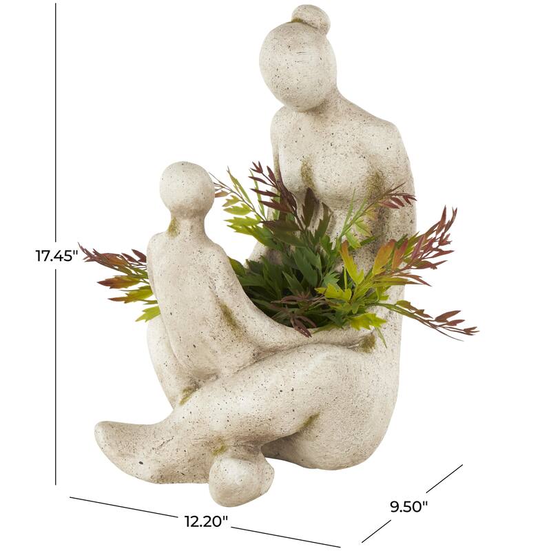 Polystone Family Sitting Indoor Outdoor Planter - Cream - Roche River Decor