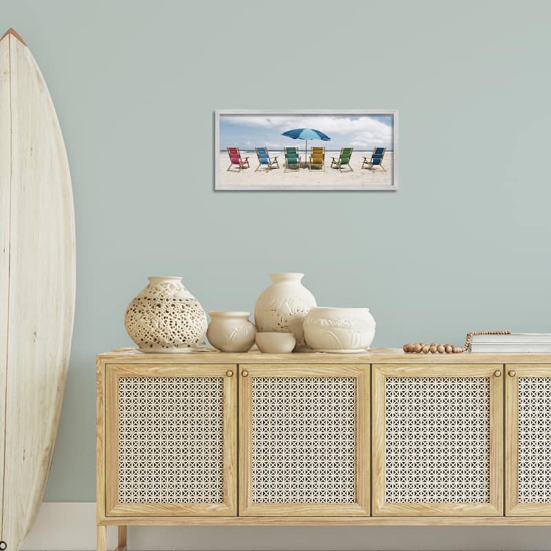 Stupell Colorful Beach Chairs Framed Giclee Art Design By Natalie Carpentieri