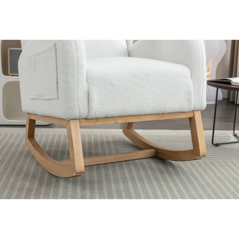 Modern 38" High Back Upholstered Rocking Chair with Wood Legs and Packet