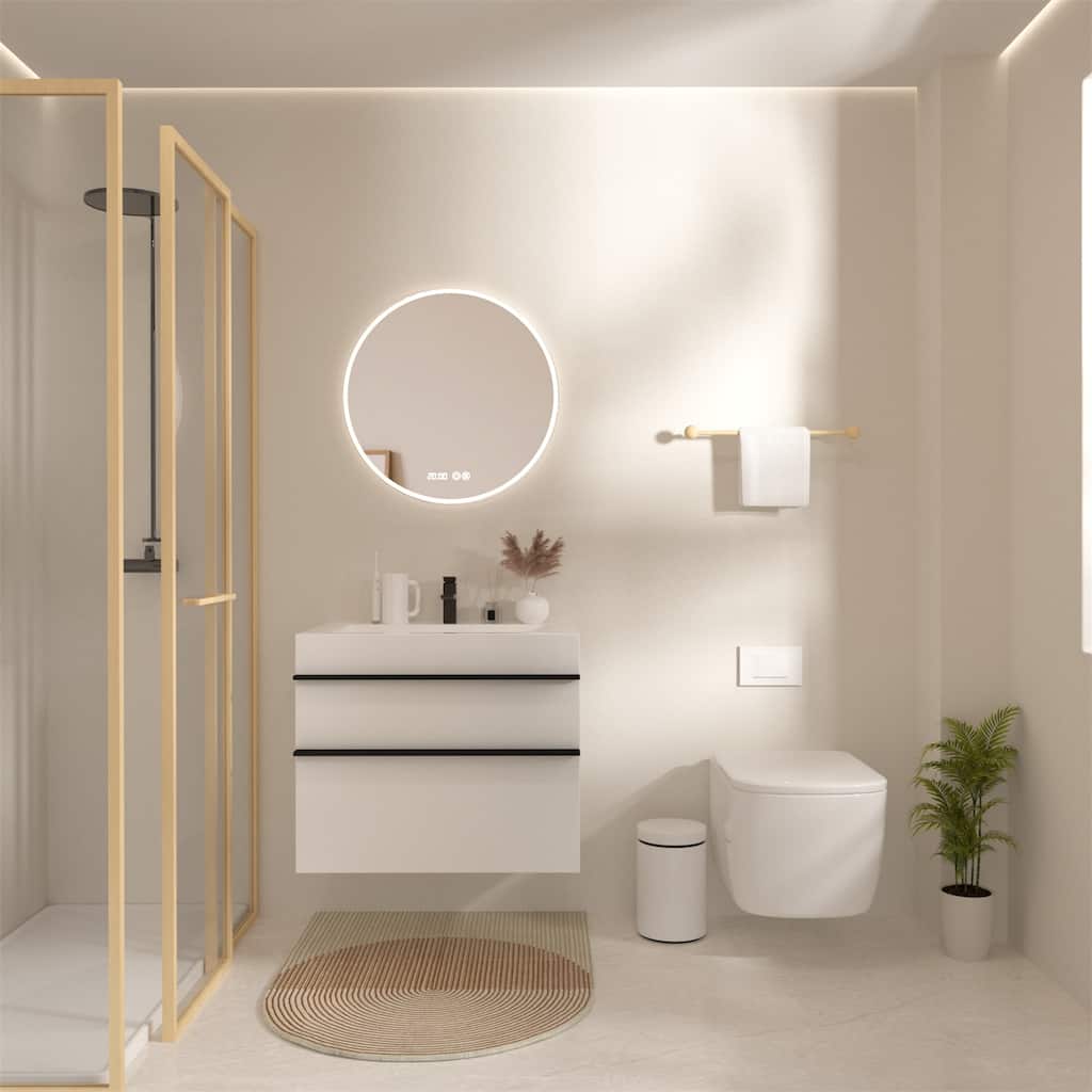 30" Wall Mounted Bathroom Vanity with Integrated Acrylic Sink, 2 Soft-Close Drawers