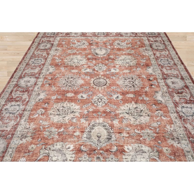 LoomBloom Machine Made Washable Polyester Area Rug Rust Traditional