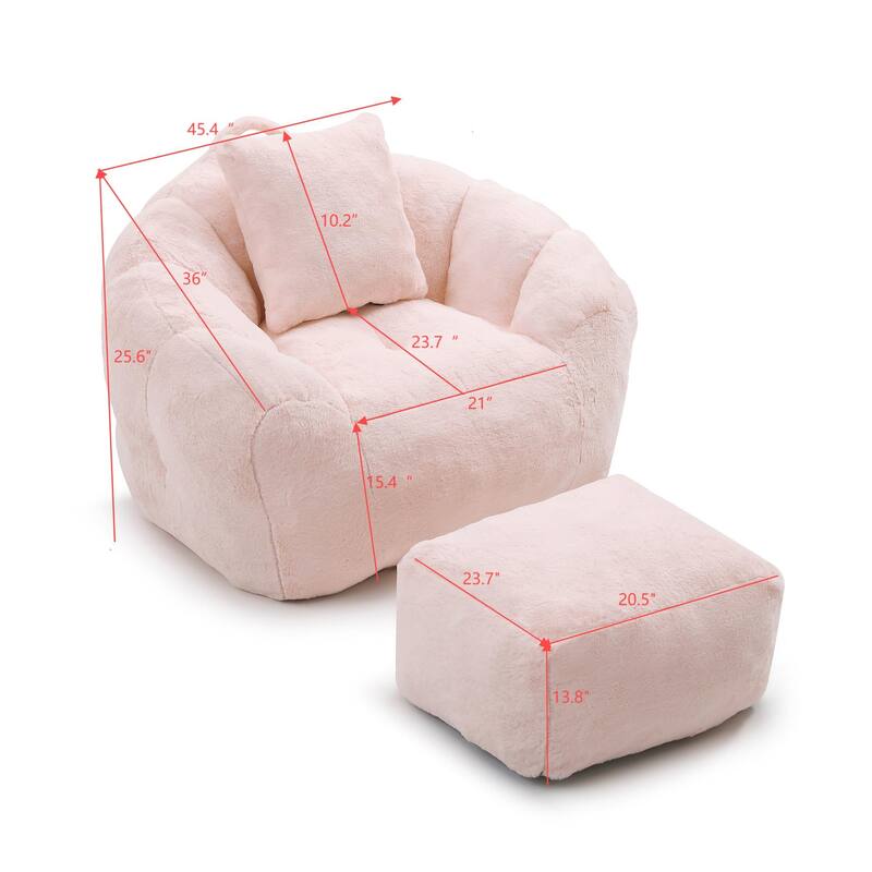 Faux Fur Shell-Shaped Medium Bean Bag Chair with Footstool