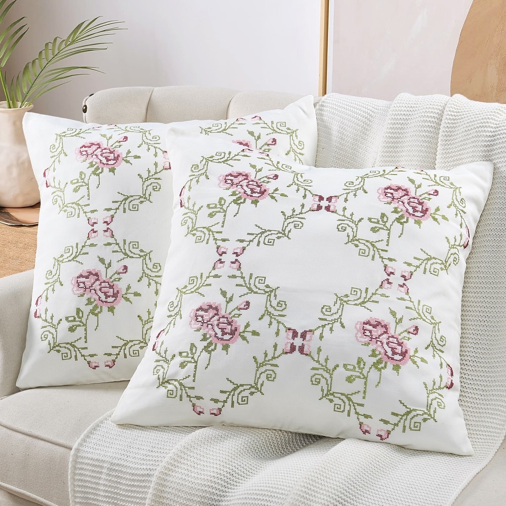 Canvas Pillow Shells with Rose Embellishments (Set of 2), NO INSERT