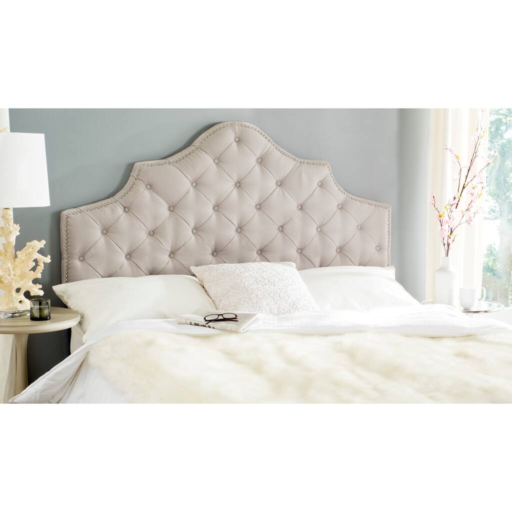 SAFAVIEH Eboni Linen Upholstered Tufted Headboard - Silver Nailhead (King)