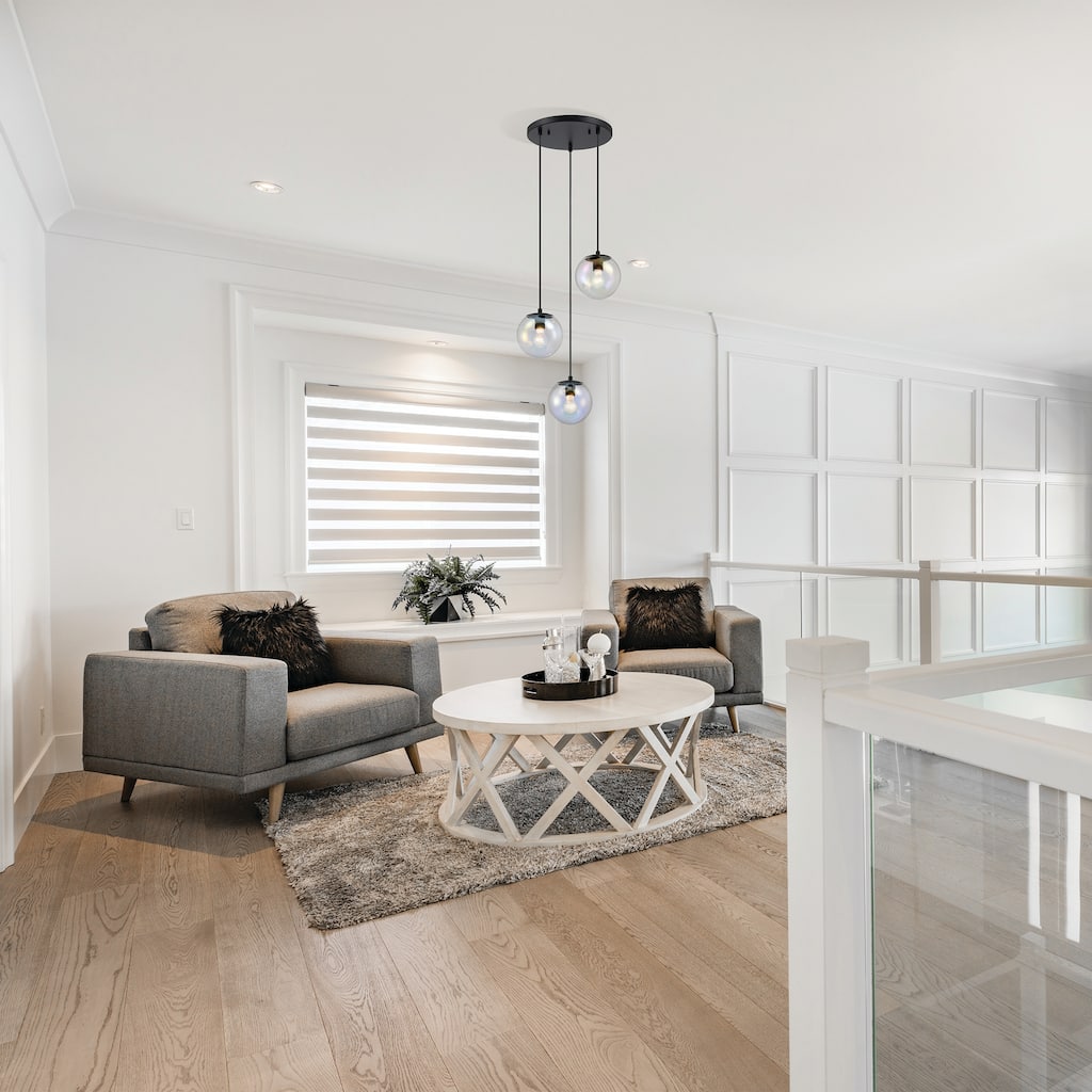 Neva 3-Light Matte Black Transitional Globe Chandelier for Entryways with 7 in. Clear Iridescent Glass Shades - 17.75