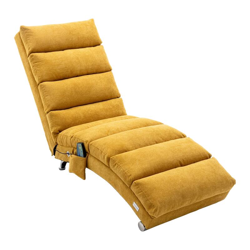 Mustard 21.65" High Back Upholstered Chaise Lounge Chair with Massage