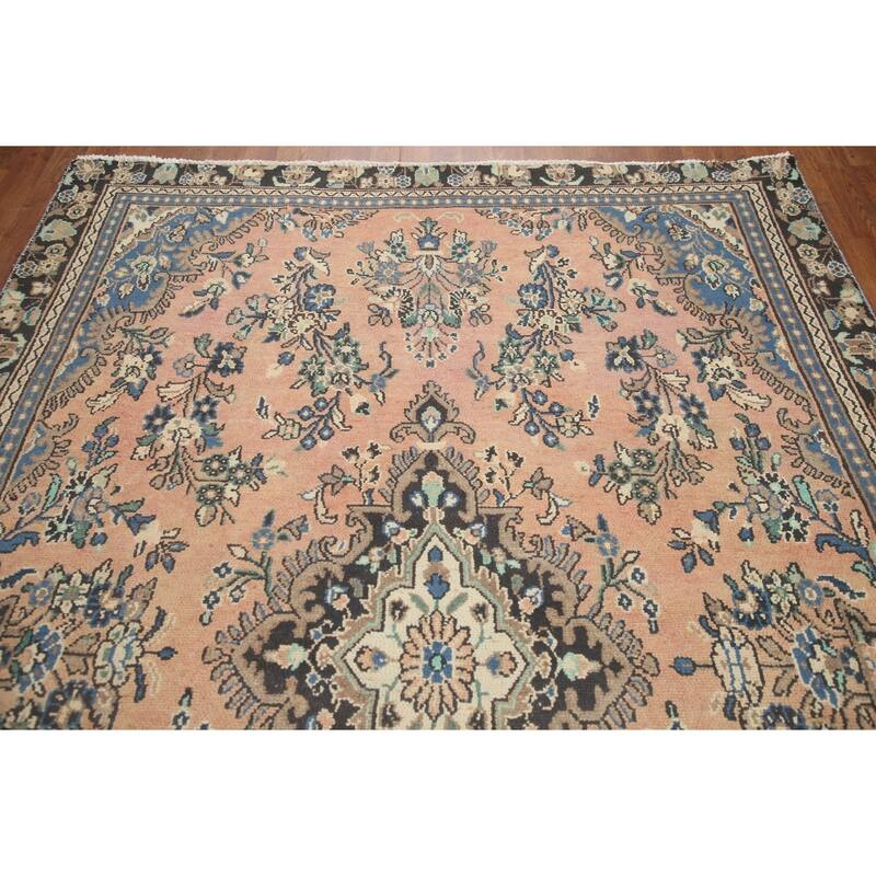 Hand Knotted Oriental 100% Wool Carpet Traditional Floral Coral Hamedan Area Rug - 9' 4'' X 6' 3''