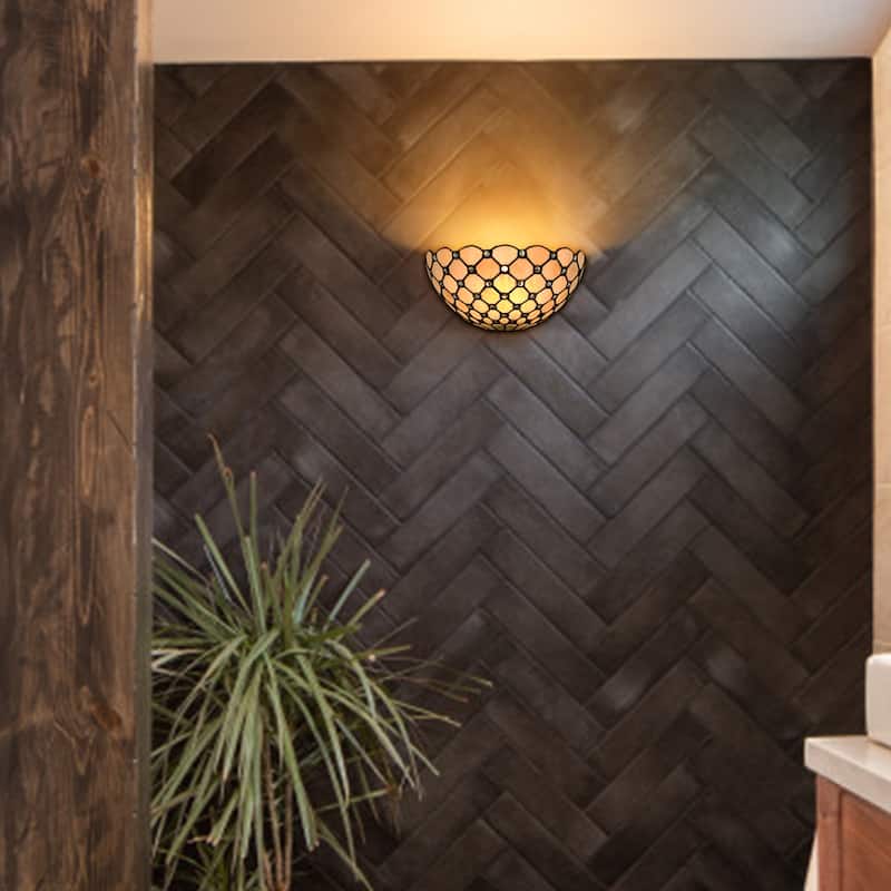 Anzio Tiffany Wall Sconce Antique Black & Art Stained Glass Shade with Crystal Beads