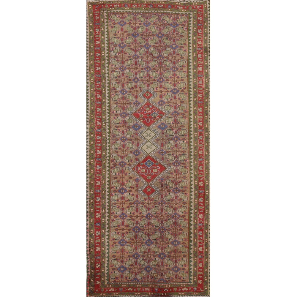 Geometric Tabriz Persian Antique Runner Rug Hand-knotted Wool Carpet - 3'8" x 9'5"
