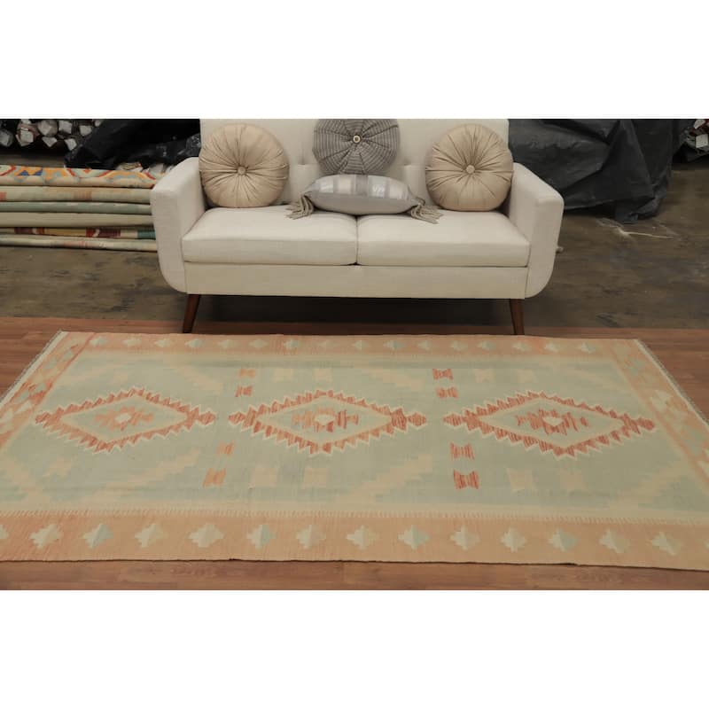 Hand Woven Oriental 100% Wool Carpet Southwestern Tribal Navy Blue & Blues Kilim Area Rug - 8' 0'' X 4' 9''