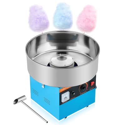 Blue Stainless Steel 1000W Cotton Candy Machine with Smart Overheat Guard - 14.96x14.96x13.31 in