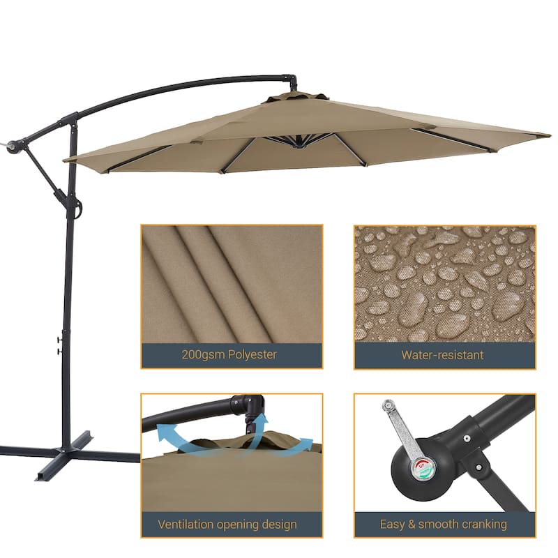 BONOSUKI 10ft Patio Offset Umbrella,w/Crossed Base Cantilever Umbrella