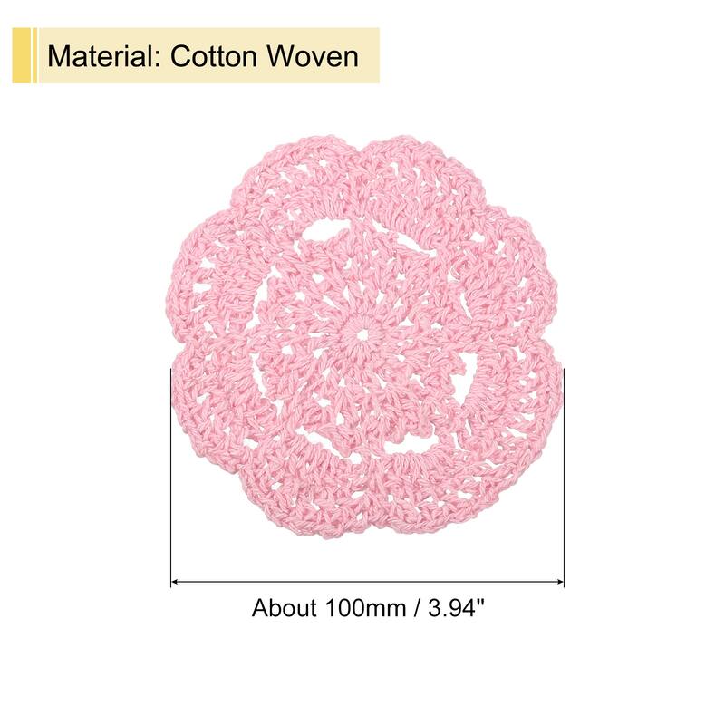 Crochet Doilies, 4Pcs 4" - Cotton Woven Round Fabric Coasters - 100mm - Pink