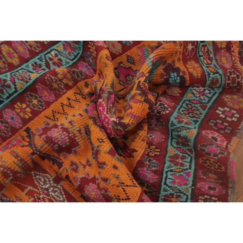 Hand Knotted Oriental 100% Wool Carpet Traditional Geometric Oranges & Rust Shiraz Runner Rug - 11' 0'' X 3' 3''