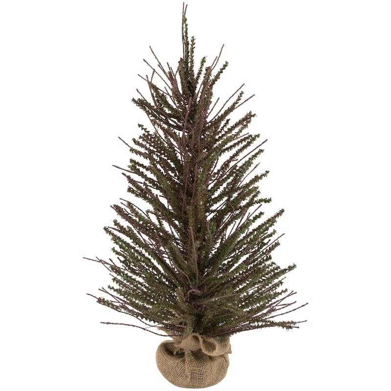 2' Green Brown Warsaw Twig Artificial Christmas Tree Burlap Base - under-3-feet