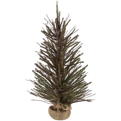 2' Green Brown Warsaw Twig Artificial Christmas Tree Burlap Base - under-3-feet
