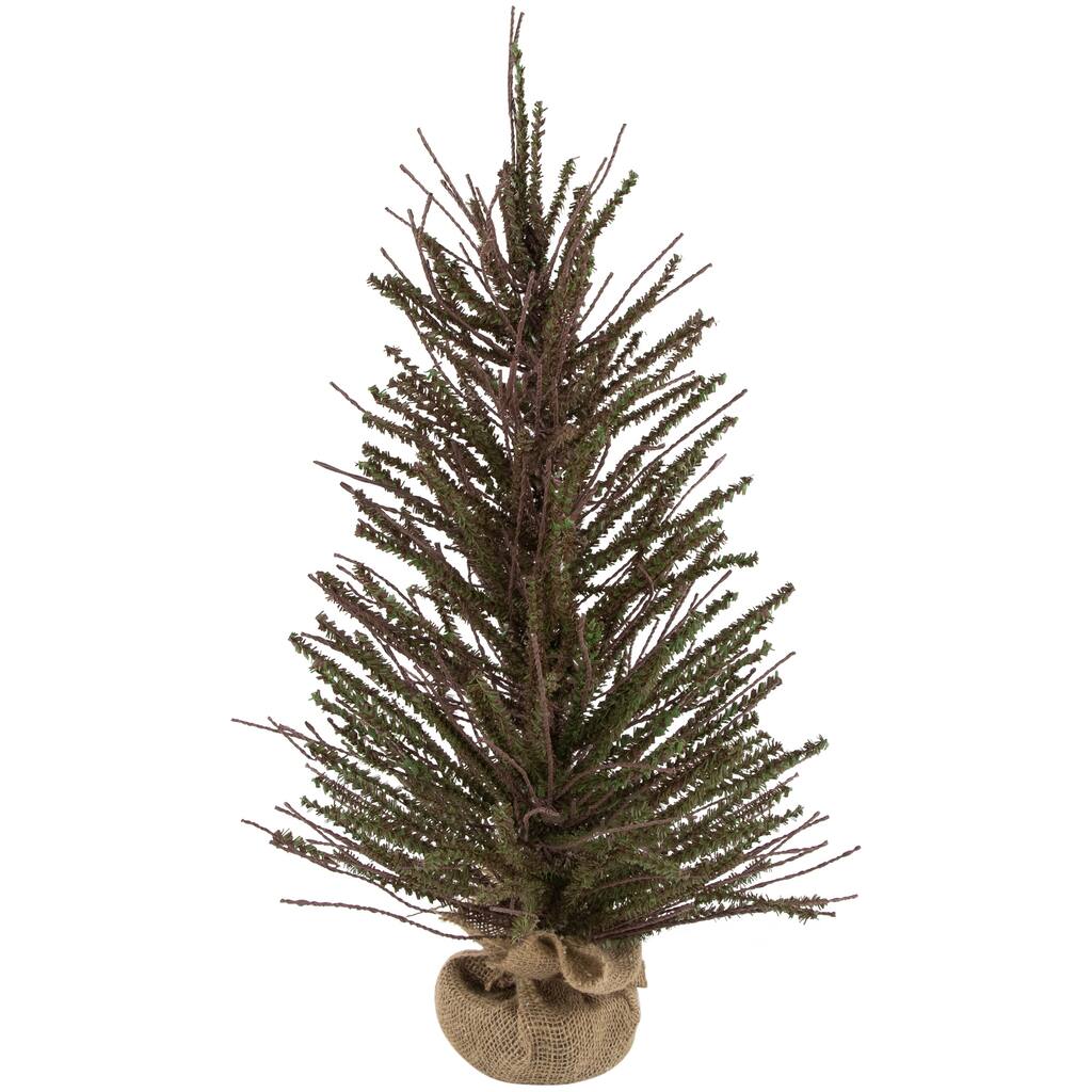 2' Green Brown Warsaw Twig Artificial Christmas Tree Burlap Base - under-3-feet