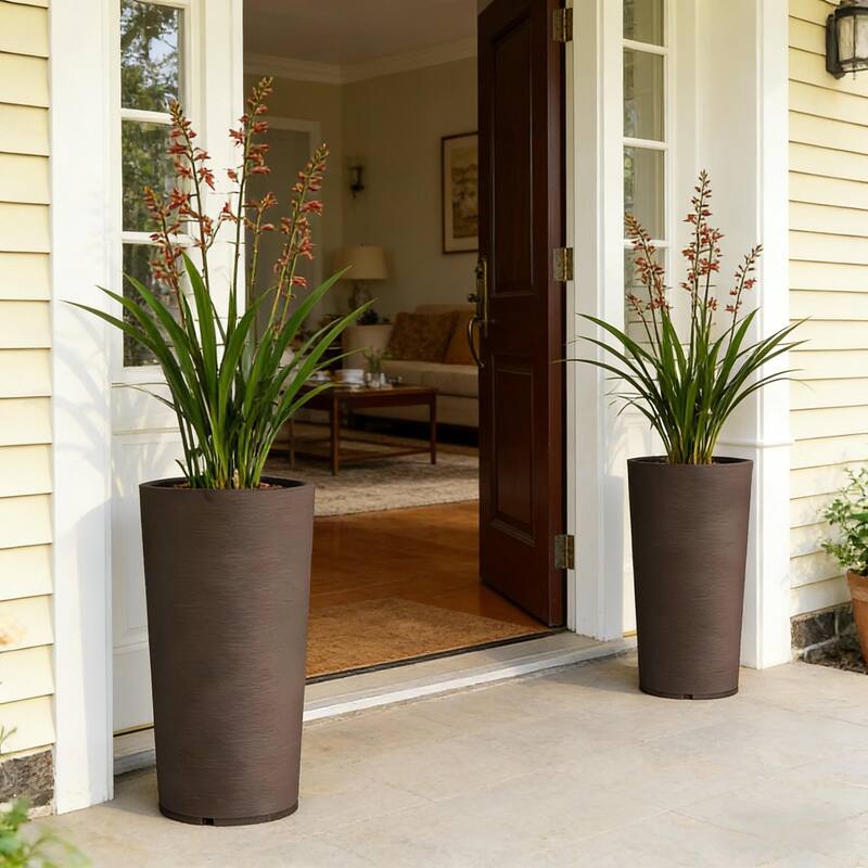 Tall Planters Set of 2, Large Tapered Flower Pots with Drainage Holes