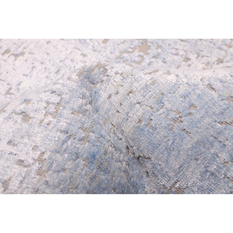 ECARPETGALLERY Hand-knotted Legacy Light Denim Blue Silk, Wool Rug - 2'8 x 8'11