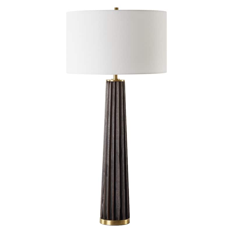 Scalloped Table Lamp with Round Shade - 31.5" - Brown and Antique Brass
